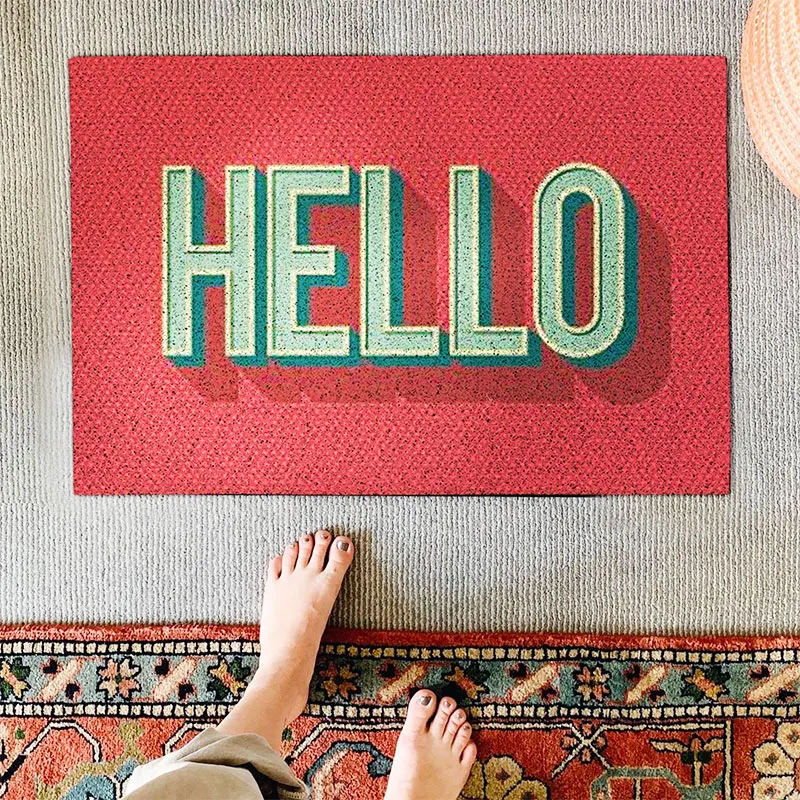 Simple English Hello Silk Ring Entrance PVC Floor Mat Household Corridor Dust Removal Wear Resistant And Non Slip Door Mat