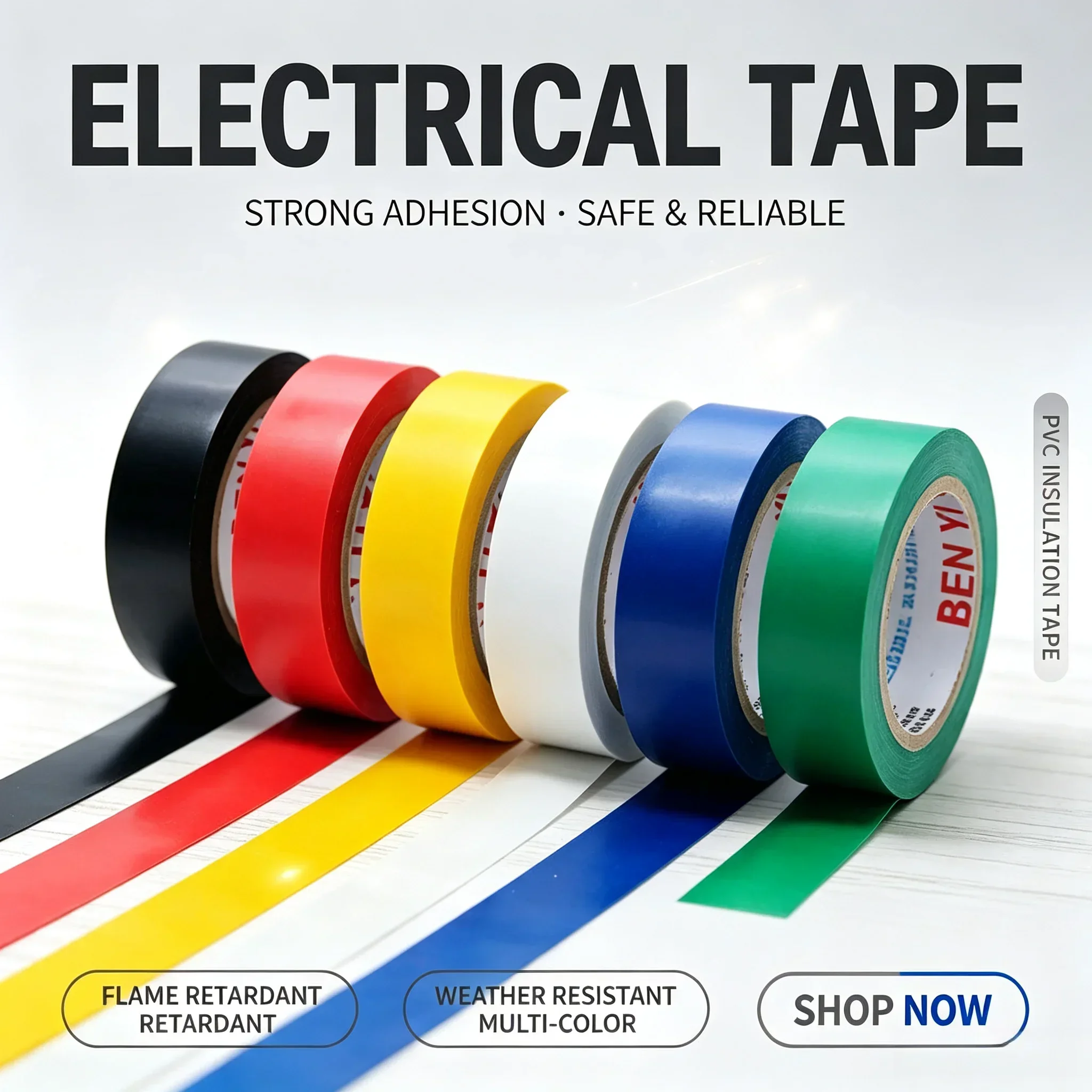 Electrical Tape PVC Flame Retardant Electrical Insulating Tape Indoor Outdoor Electrical Wire Wrap Tape Multi Color Red Yellow