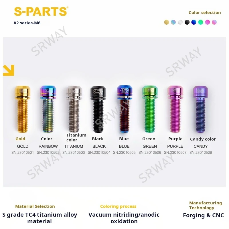 S-PARTS Titanium Screw A2 M6 w/washer gasket 10 12 14 17 19 22 25 30 35 40 55mm For Road Mountain Bikes Crank Disc brake fixing