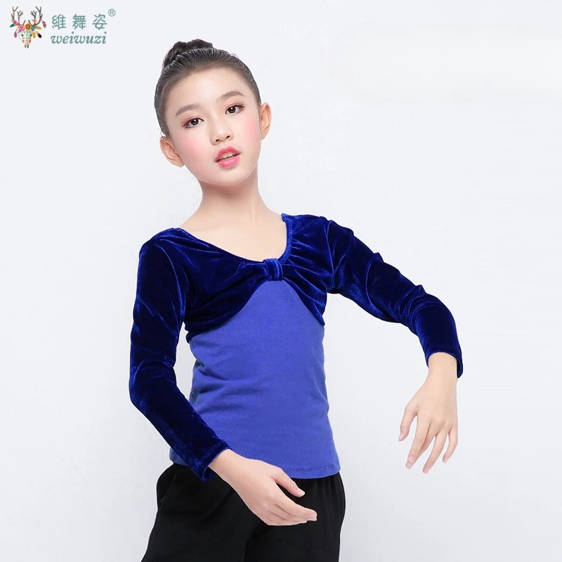 Girls' Leotard Ballet Long Sleeve Top Velvet Dance Gymnastics Leotard Autumn Winter Latin Leotard Split Type Children's Clothing