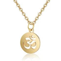 Religious Buddhism Aum OM Yoga Symbol Pendant Gold Color Stainless Steel Small Amulet Round Necklace for Women Jewelry Gift