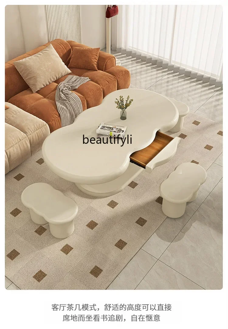 Q178 Cream wind liftable dining table dual-purpose integrated living room creative special-shaped coffee tableG