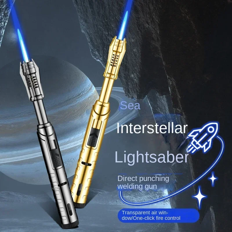 2024 New Unusual Butane Gas Lighter 360° Use Metal Outdoor Windproof Turbine Torch Jet Lighter Gun BBQ Welding Cigar Tool