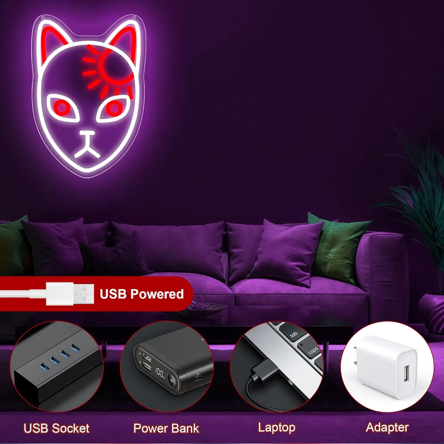 Anime Fox Face Neon Light Sign USB Dimbare LED Neon Sign voor Slaapkamer Woonkamer Club Bar Man Cave Party Geschenken Muur Decor