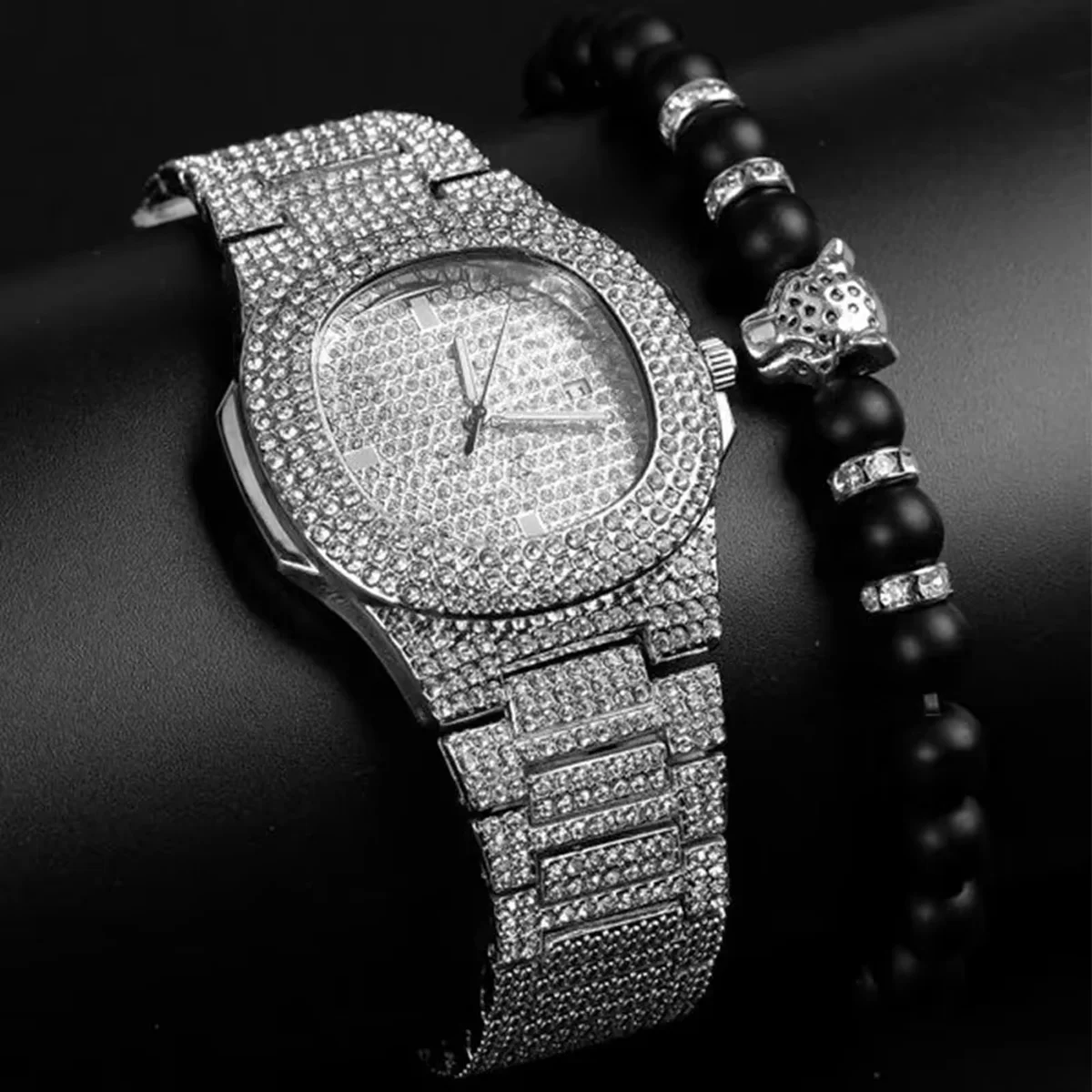 2 قطعة/المجموعة خمر حجر الراين الهاتفي كبير الصلب الفرقة ساعة كوارتز يتوهم النساء الساعات مجوهرات متطورة وأنيقة ساعة نسائية #1