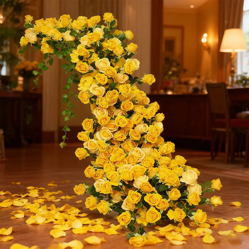

Желтые искусственные цветы, свадебный декор, цветочный фон, подвесной цветочный ряд, украшение стола, гирлянда из цветочной церемонии