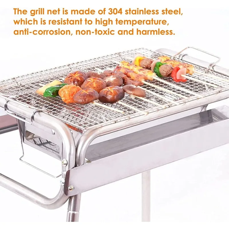 Folding Portable Barbecue Charcoal Grill Stainless Steel Barbecue Tool Suitable for Outdoor Cooking Camping Picnicking Beach