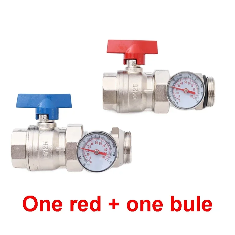 One Set / DN25 Brass Ball Valve with Thermometer 0~100 For Manifold Underfloor Heating System