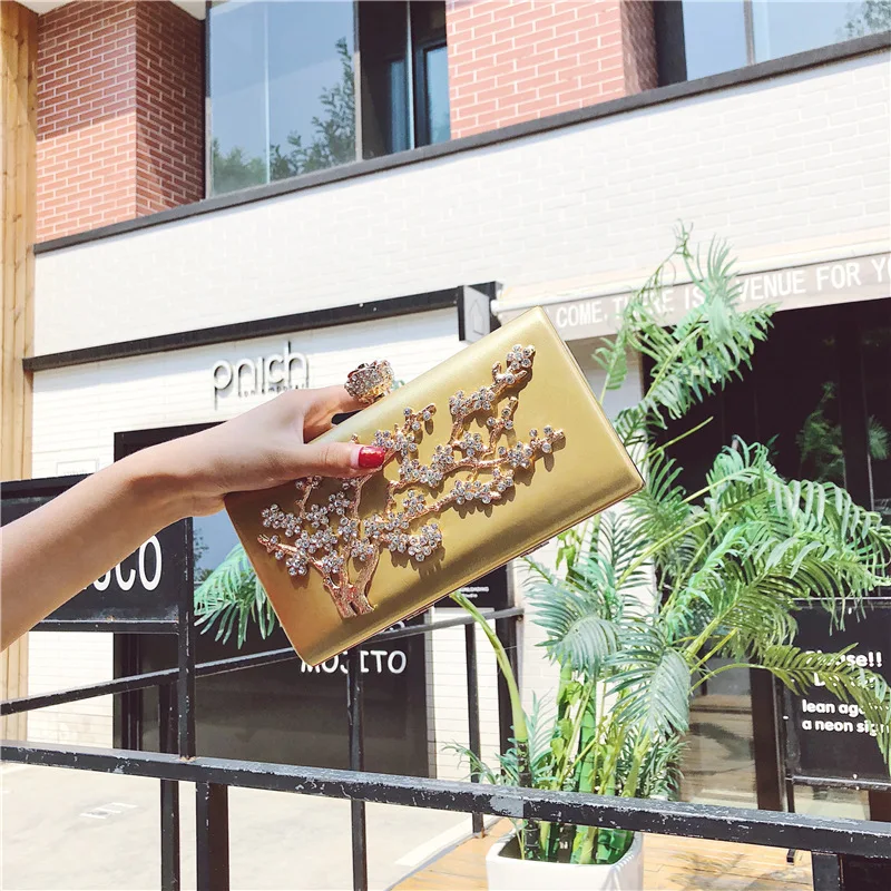 Luxury 3D Relief Tree Diamond Inlaid Clutch Purse High-End Evening Bag Crossbody Handbag for Women Wedding Party Lady
