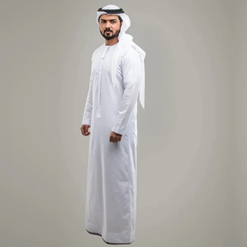 Traje nacional para hombres, ropa musulmana, Jubba Thobe blanco, batas de manga larga, Dubai, Medio Oriente, caftán árabe islámico para hombres