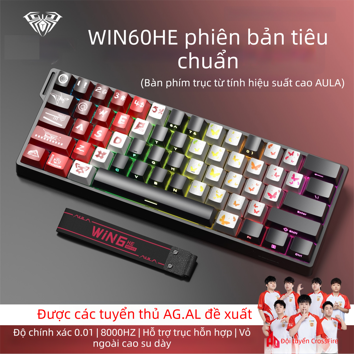 AULA | Bàn phím cơ Custom AULA WiN60/68HE, Dòng Silver Butterfly, Sử dụng Switch Từ tính (Magnetic), Chuyên Dụng Gaming/Esports