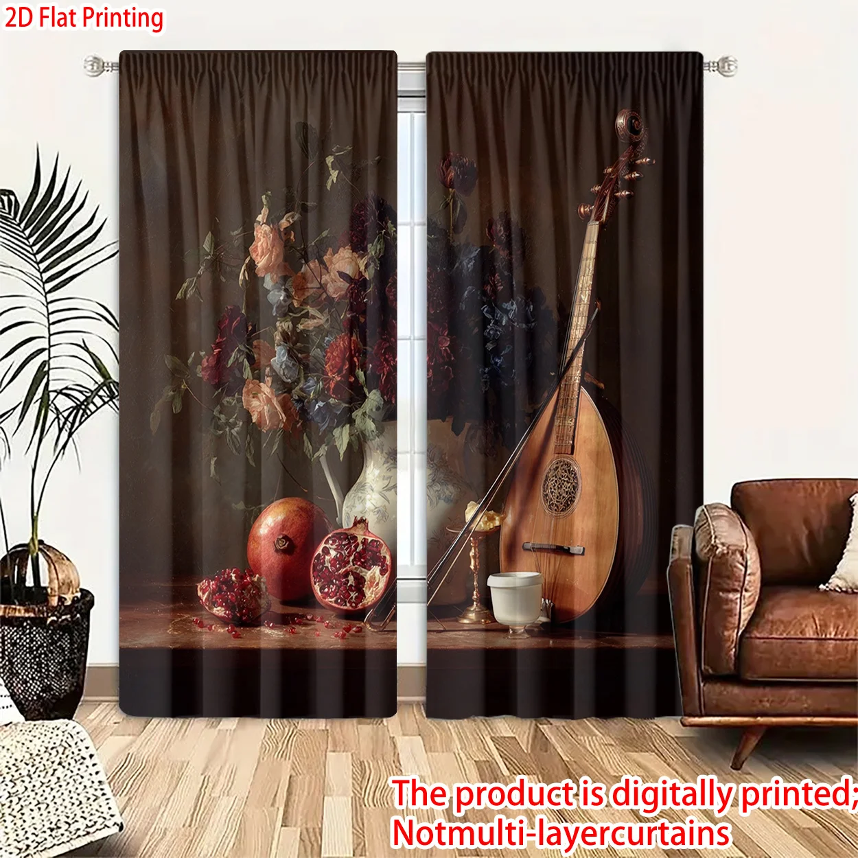 Musical Instrument French - Vintage Still Life Blackout Curtains Printed