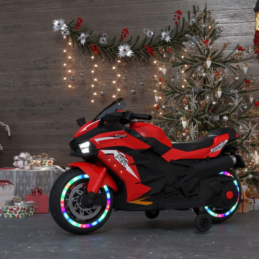 Moto jouet Rideons alimentée pour moto électrique 36 ans 12V avec roue lumineuse Bluetooth MusicRed