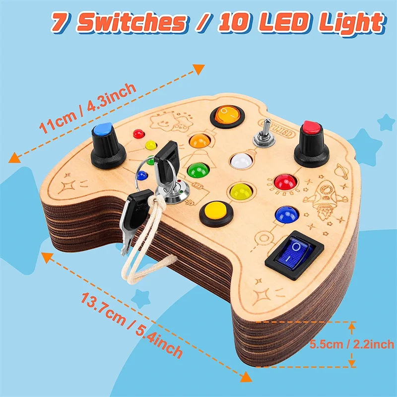 Children Montessori Busy Board with LED Light Wooden Sensory Educational Toys for Toddlers Toggle Switch Toy Kids Birthday Gifts