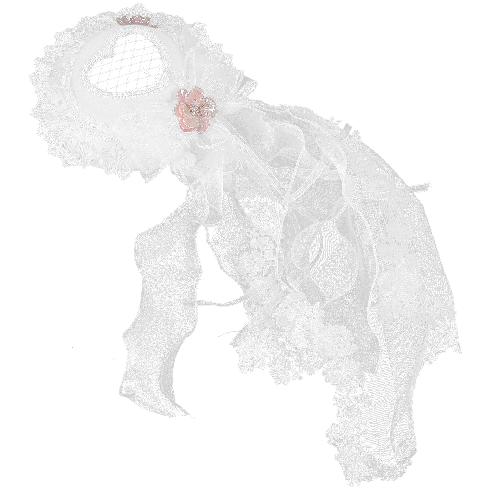 

Lolita Top Hat Lace Hairband Side Veil Accessory Women Floral Cap Mini Fedoras Tassels Heart Shaped Design Comfortable Versatile