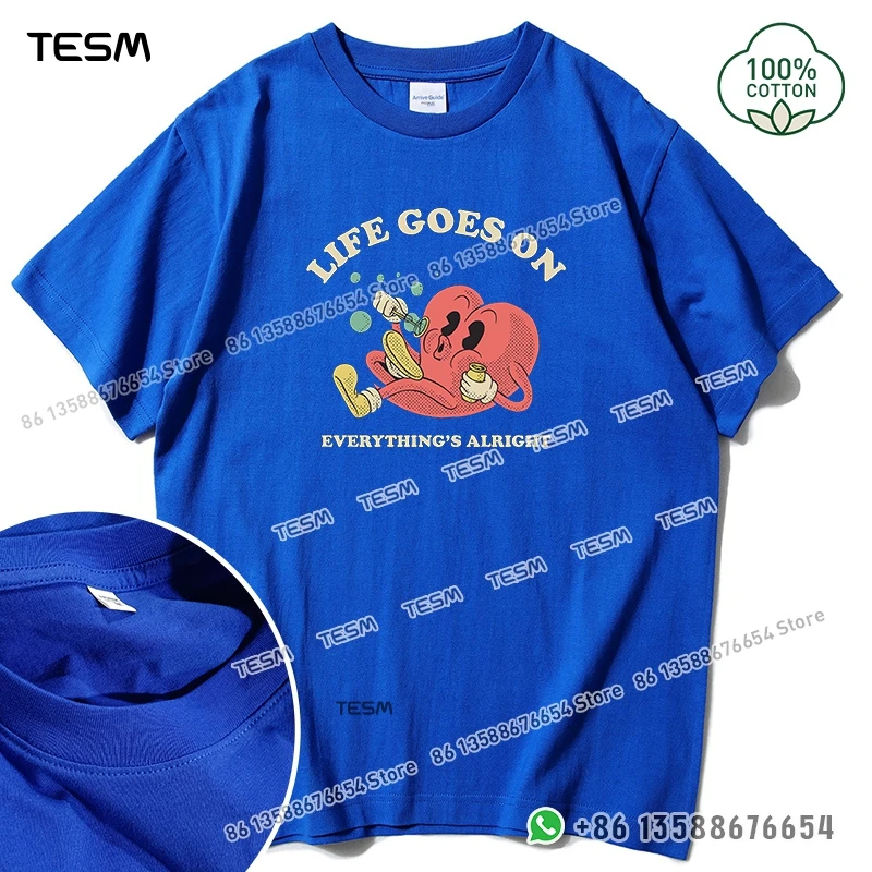 

TESM Cartoon Heart Pattern Men Cotton T-shirt Casual Loose Short-sleeve Party Parent-child Outfit Mom Dad Family Vacation Top
