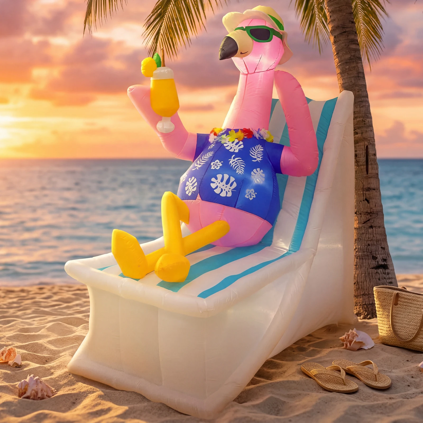 Flamingo Inflable de 6 Pies para Decoración Exterior con 4 Luces LED, Resistente al Agua, Color Rosa, para Fiestas Hawaianas, Piscina, Playa