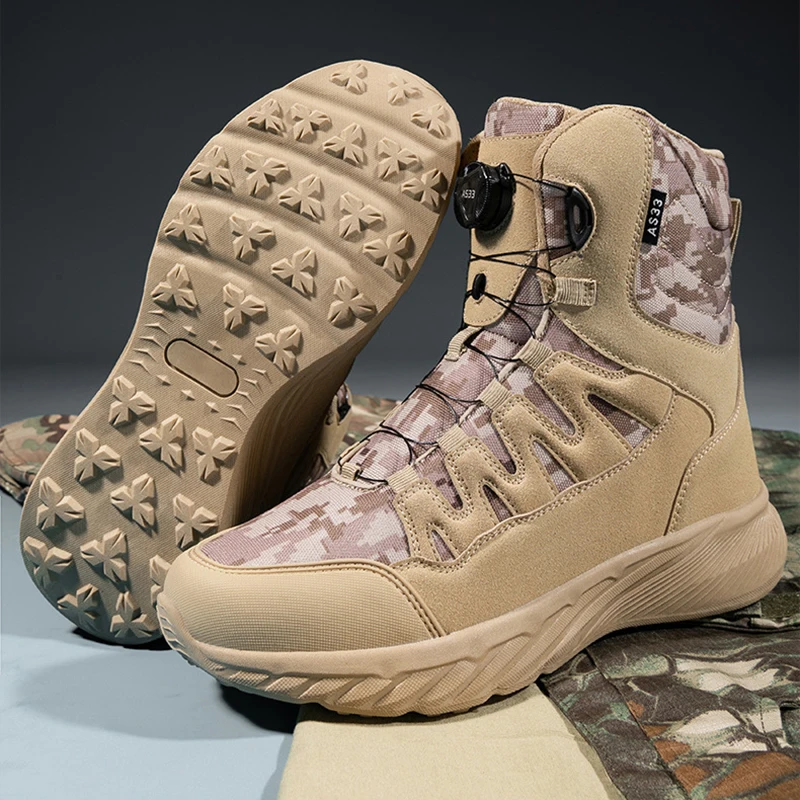 

CHRLCK Combat Boots Swivel Button Mens Tactical Boots Outdoor Boots Anti-slip Waterproof Cushioning Wear-resistant Men Boots