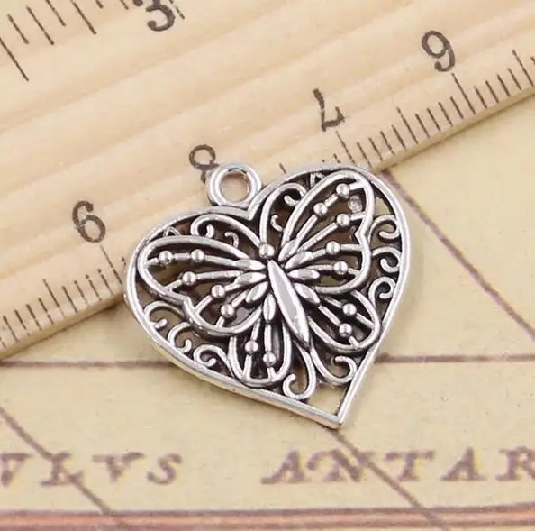 

20pcs 22x20mm Tibetan Silver Alloy Charms Heart Butterfly Pendants EF3634