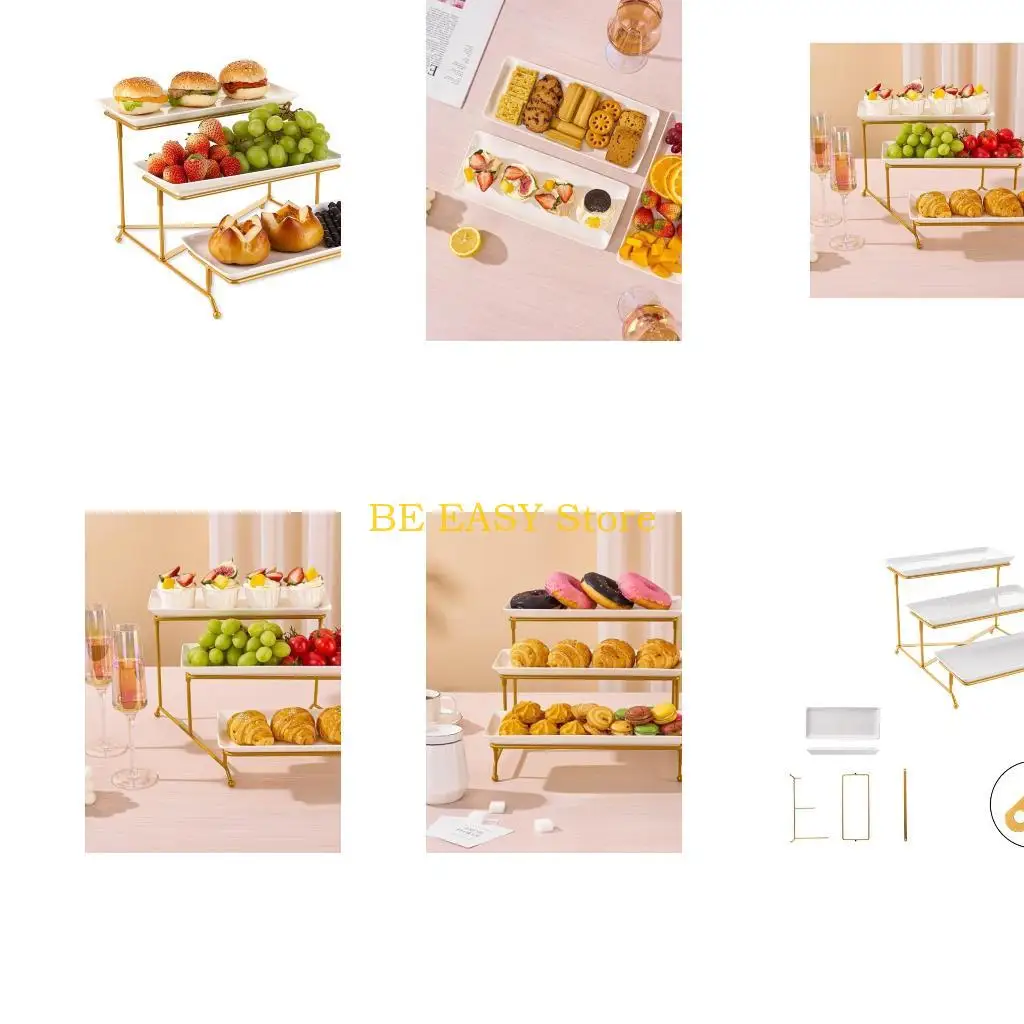 

E28F Durable 3 Tiered Serving Rack With Secure Crossbars Cupcake Display Rack For Buffets Tables Countertops Presentation