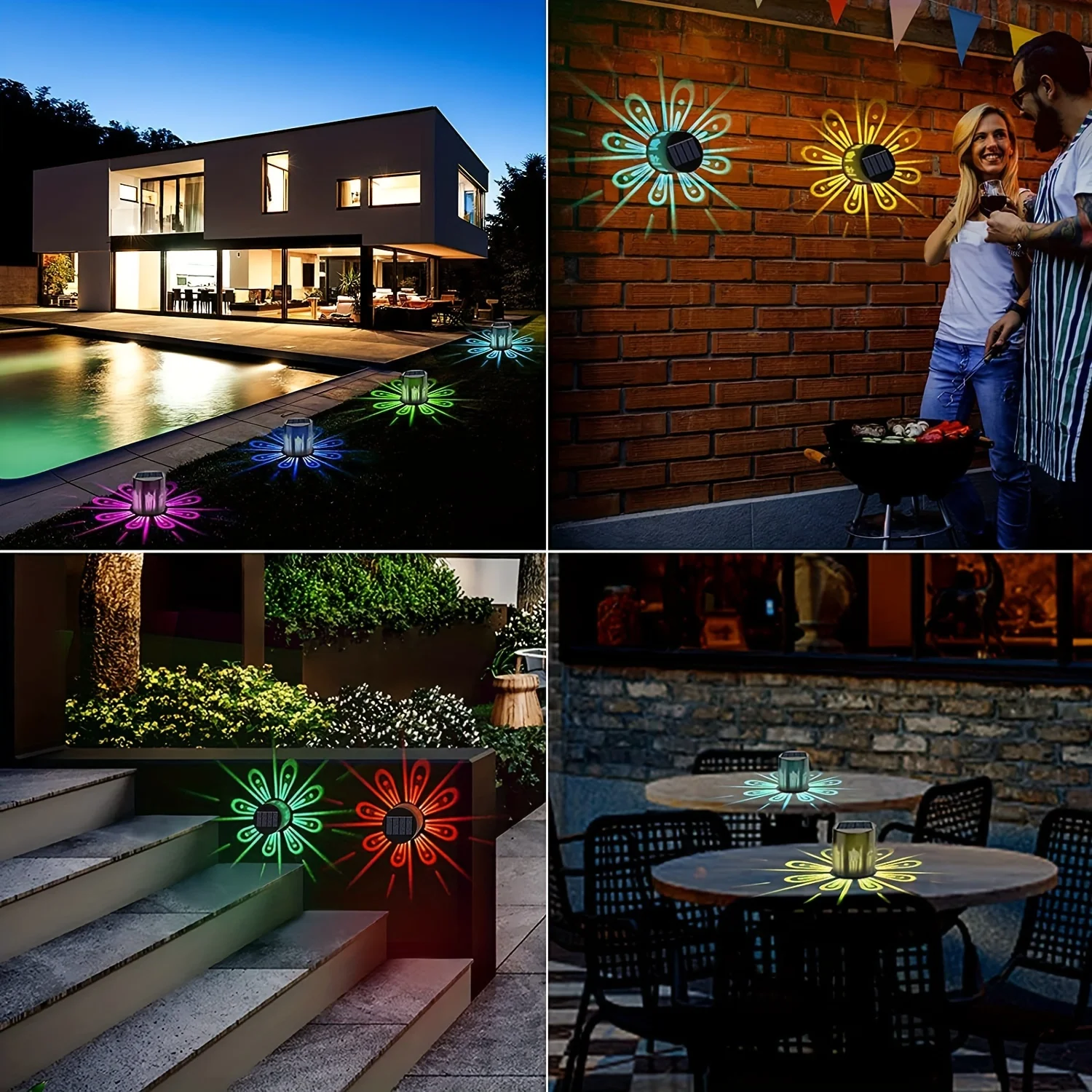 Applique da parete a luce solare colorata 2 pezzi, luce solare per recinzione a led per esterni, luce decorativa rgb solare per decking, patio per scale