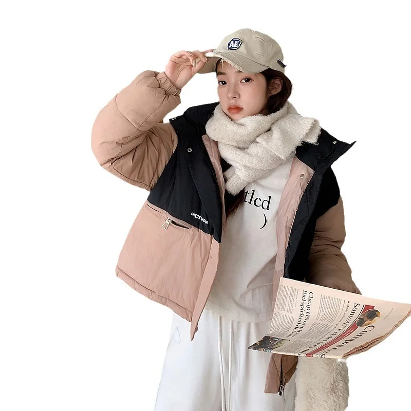 

Fashion Winter Jackets for Women 2023 New Korean Edition Thickened Standing Collar Contrast Down Cotton Coat Women's Short Coat