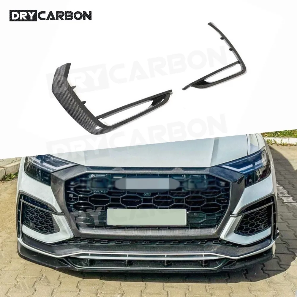 

T Style Car Front Bumper Canards Fog Light Frame Cover Trim For Audi RSQ8 2020-2023 Racing Front Splitters Fin Air Vent Body Kit