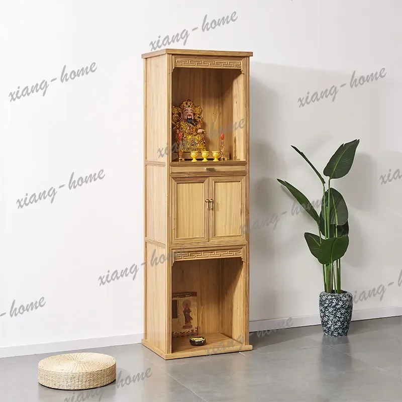 FG  old elm two-layer buddha niche with door, modern for home guanyin god of wealth standing cabinet altar cabinet