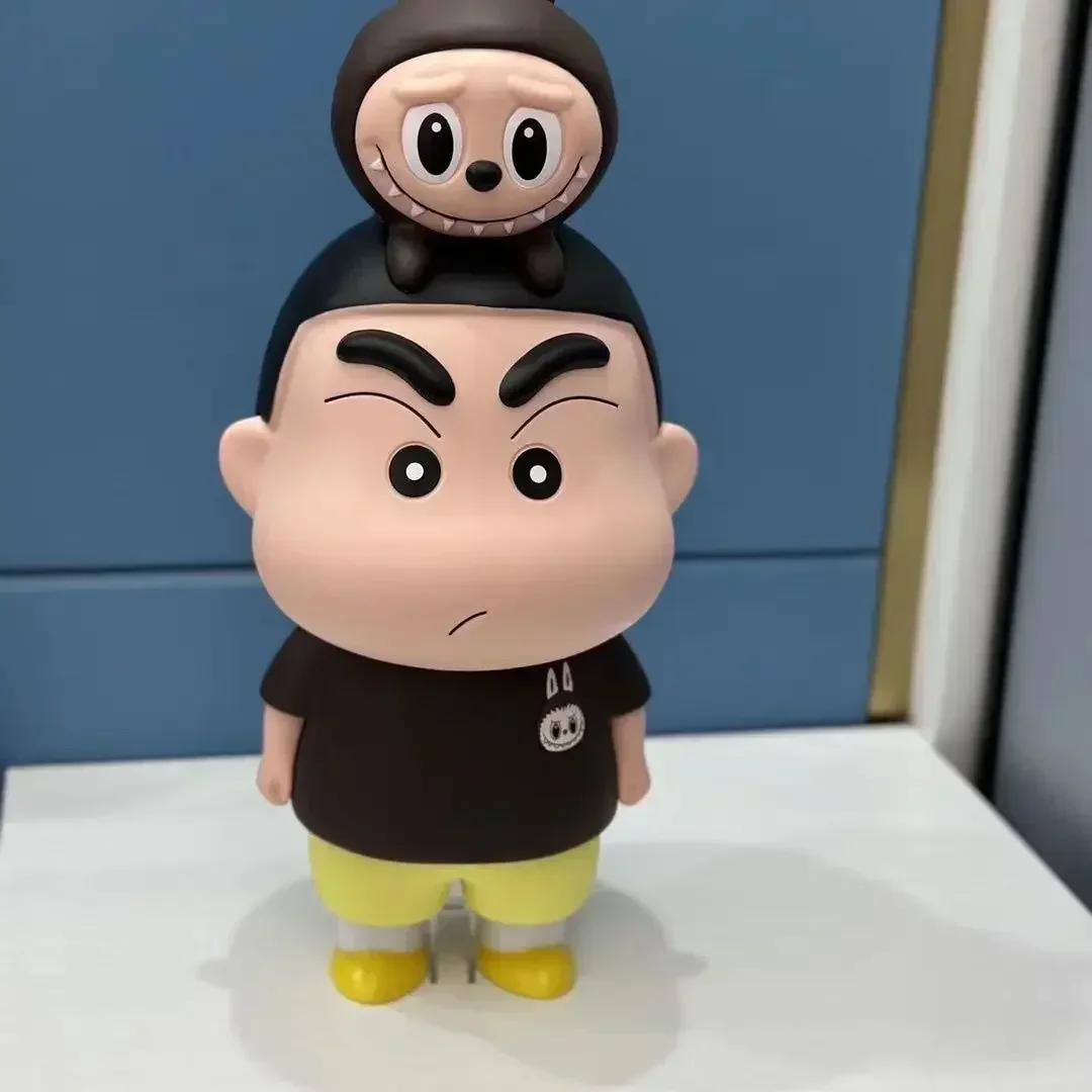 

40cm Anime Figure Crayon Shin-Chan With Labubu Pvc Model Handmade Trendy And Cute Model Ornaments Collectible Birthday Toy Gifts