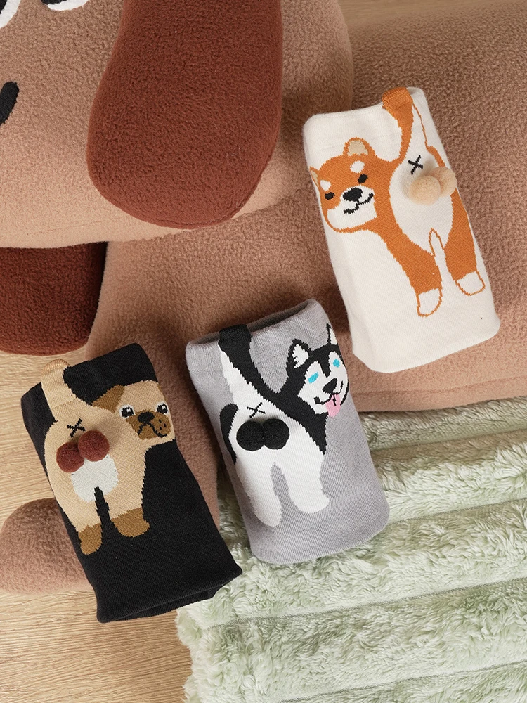 2 Buah Kaus Kaki Hewan Kartun Kaus Kaki Katun Lembut Bersirkulasi Kaus Kaki Tabung Tengah Anjing Anti Selip Hadiah Baru untuk Pecinta Anjing