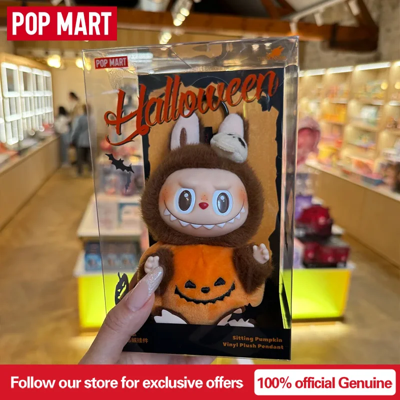 POPMART оригинальная виниловая кукла Labubu на Хэллоуин, тыква, странная карнавальная виниловая кукла, кулон-сюрприз, подарок на Хэллоуин