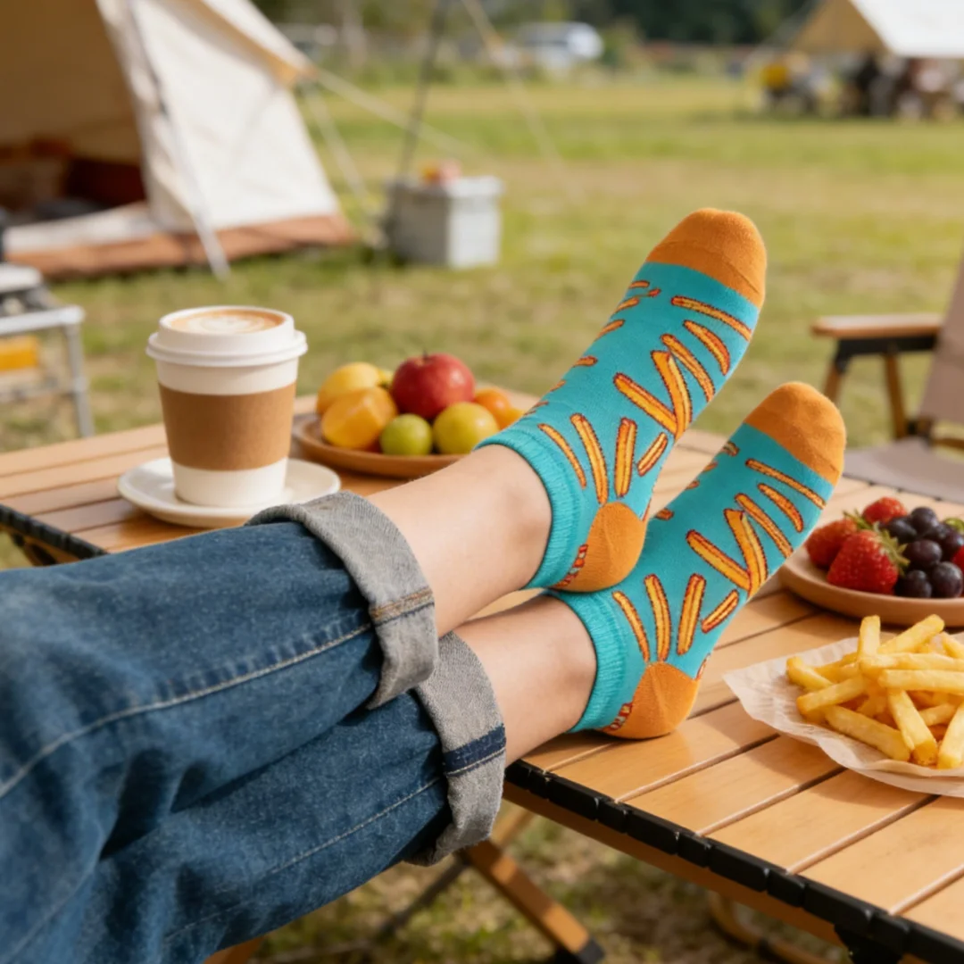 

[1 пара] Забавные носки в американском стиле с рисунком картофеля фри, комфортные, универсальные и стильные, с эффектом хлопка, унисекс.