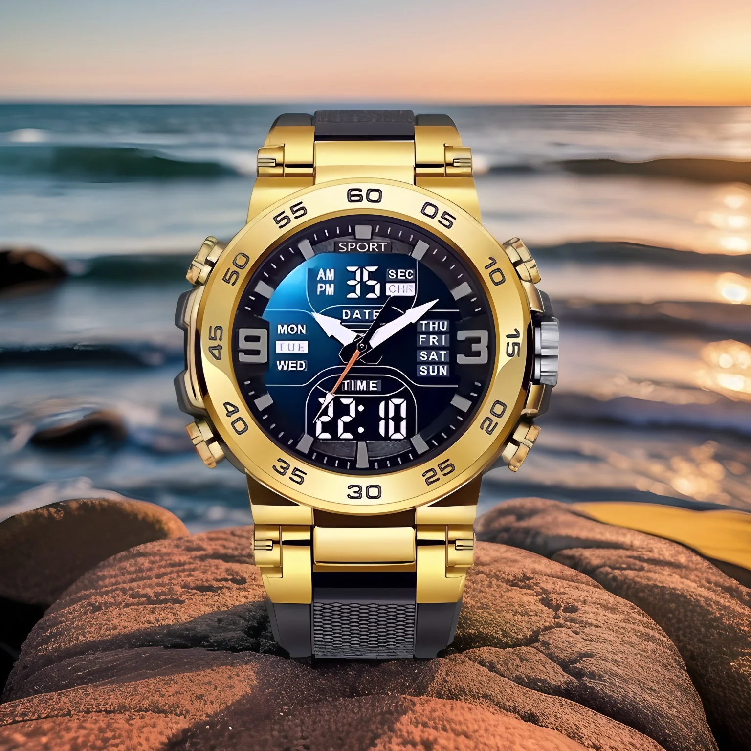 

Спортивные электронные часы, мужские многофункциональные часы с двойным дисплеем, ночник, будильник, трендовые повседневные часы