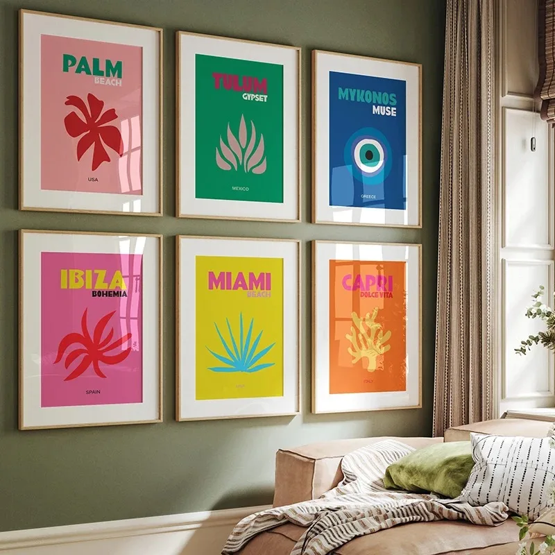 مجردة Preppy السفر ميامي إيبيزا كابري بوندي الشاطئ المشارك والمطبوعات حائط لوح رسم الفن صور ديكور للحانات المنزلية