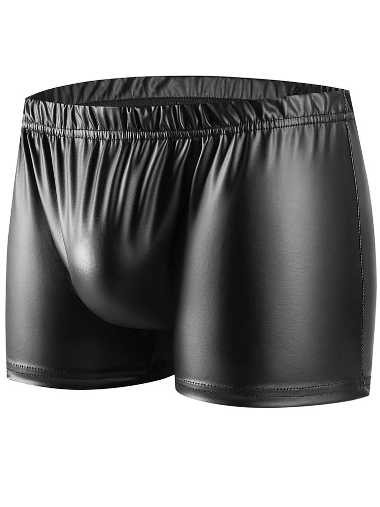 S-5XL Faux PU Leather Mens Underwear Boxers Briefs Tight Convex Pouch Shorts Hot Sexy Batching Swimming Trunks Calzoncillo Boxer