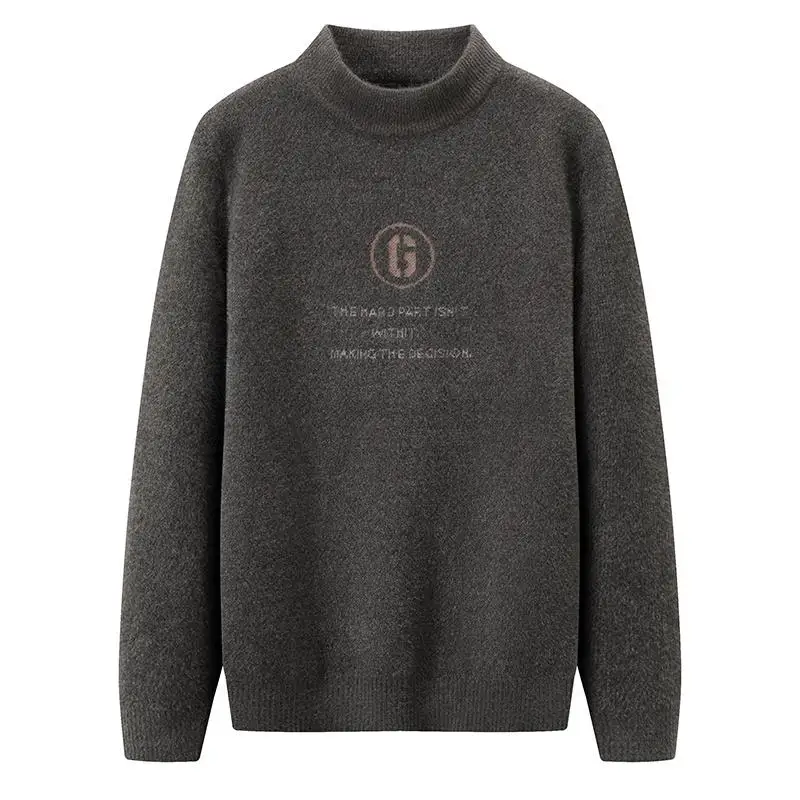 

Мужской вязаный свитер на осень-зиму, модный, с длинным рукавом, высоким воротником, удобный, приталенный, повседневный топ для молодежи