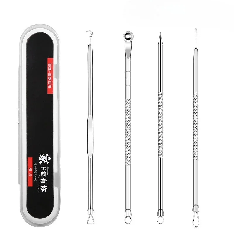 4 Stuks Puistje Popper Tool Kit Comedondrukker Acne Naald Gereedschap Set Verwijderen Zorg Whitehead Popping Acne Remover Huidverzorging gereedschap