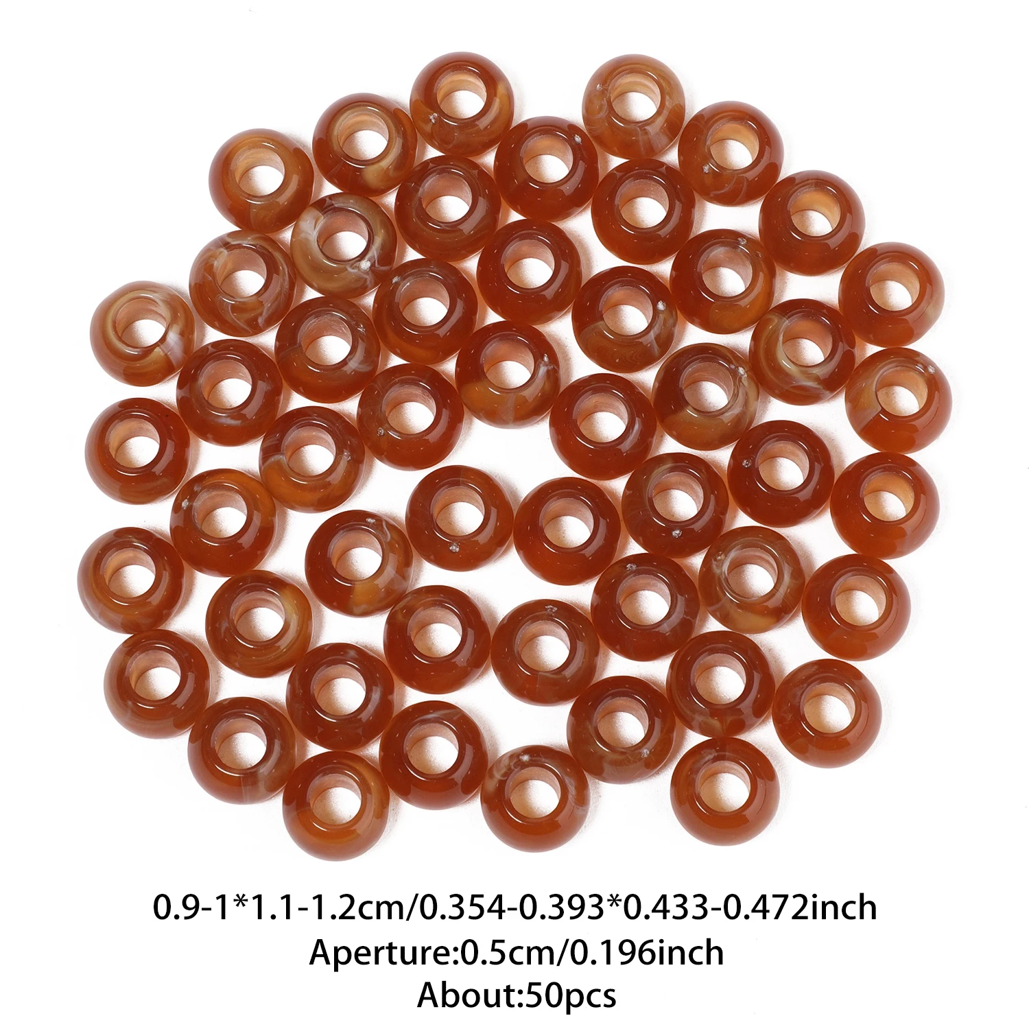 50 Stück bunte, runde Acryl-Abstandshalterperlen mit großem Loch für die Herstellung von Schmuck, Halsketten, Armbändern, Kleidungsaccessoires und Bastelarbeiten. – Detail 6