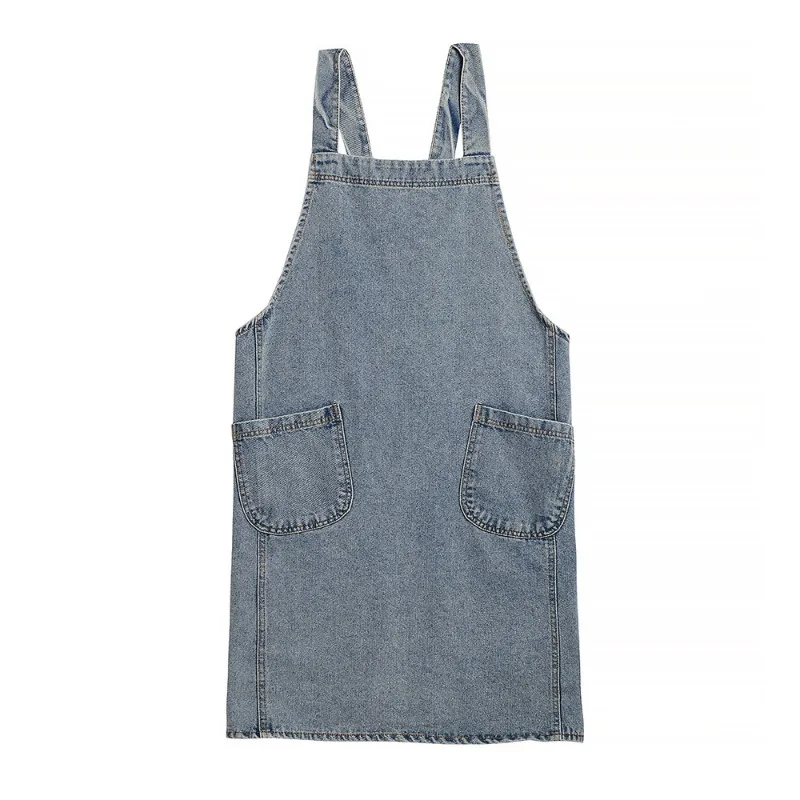 Pure Cotton Canvas Washed Denim Advertising Apron Kitchen Bib Overalls