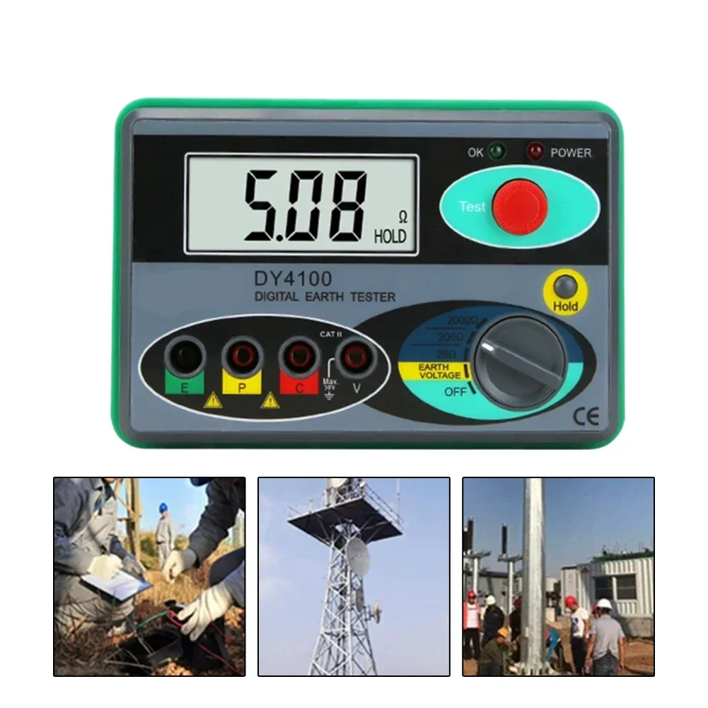 Ground Resistance Meter Digital Earth Ground Resistance Meter Fast Measurement HD Large Screen Display Overload Protection