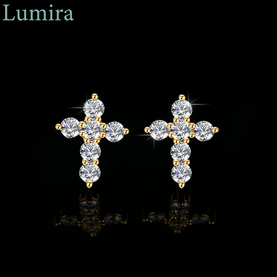 

Lumia Geometric Cross Platinum PT950 Earrings Exquisite Set with Moissanite Earrings 18K Gold Women's Ear Jewelry