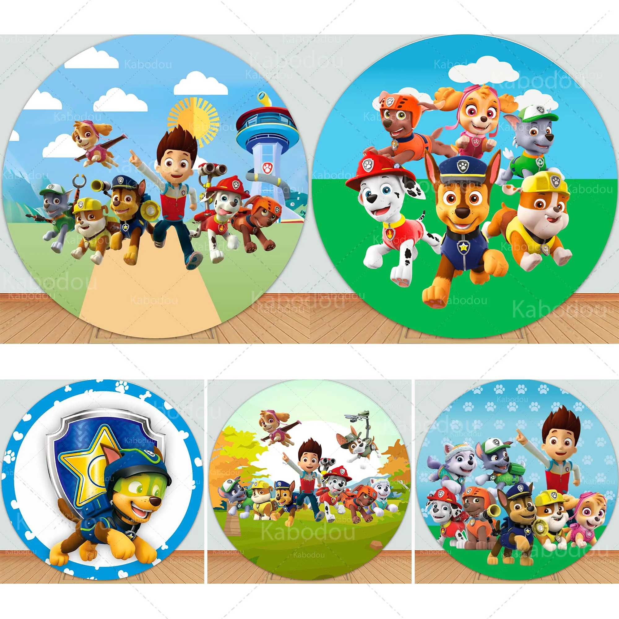 

Paw Patrols Round Backdrop Birthday Party Cartoon Dog Decoration Baby Shower Photography Background Circle Studio Prop