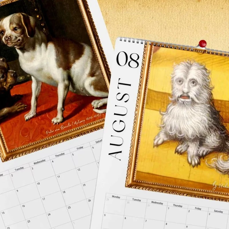 Dog Calendar 2024 Ugly Dogs In Renaissance Painting 2024 Calendar Cartoon Dogs Wall Decor Calendar 12 Month