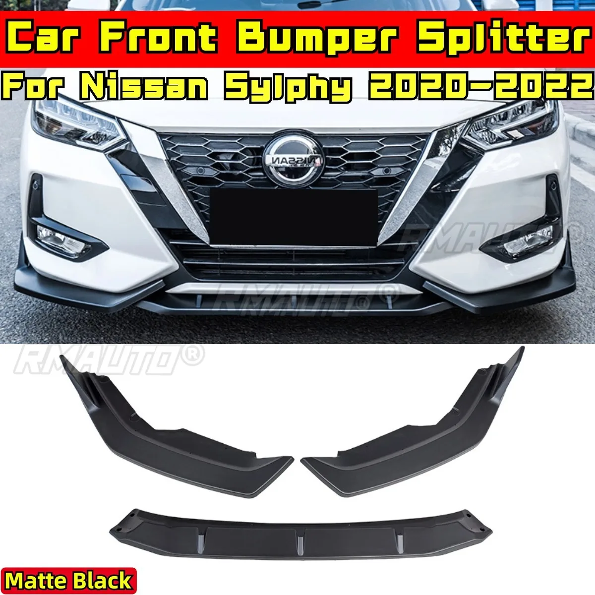 Sylphy Front Bumper Lip Glossy Black-Red Sport Style Front Bumper Spoiler Body Kit For Nissan Sylphy 2020-2022 Car Accessories