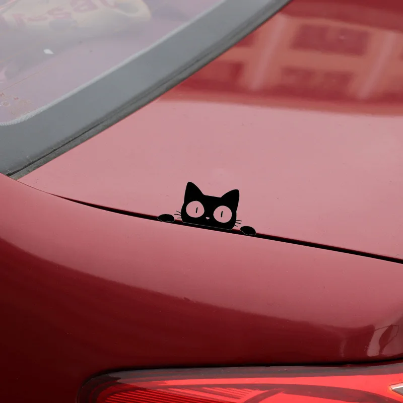 Accessories 14CM*6.2CM 1 Pcs Universal Surprise Cat Peeking Sticker Black/White Funny Vinyl Decal Car Styling Decoration