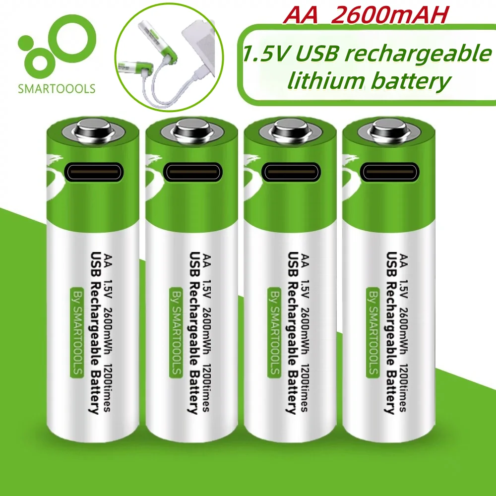 Original 1.5V AA USB Rechargeable Batteries 2600 MWh Li-ion Battery for Remote Control Mouse Electric Toy Battery
