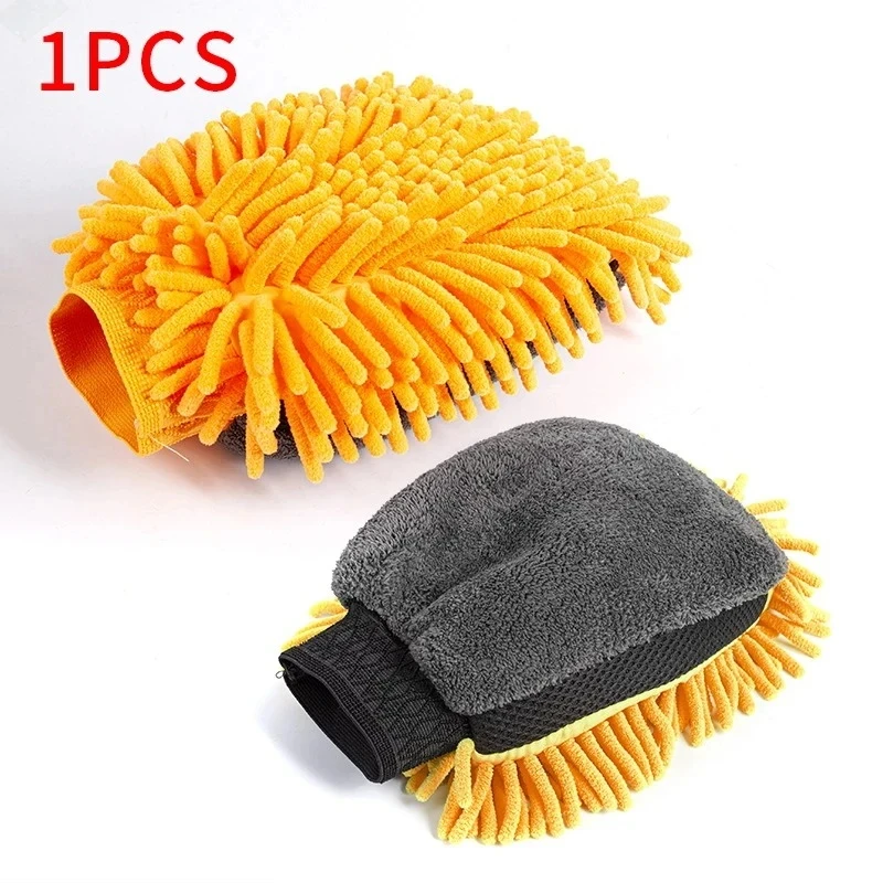 1PCS Chenille Gloves Car Wash Microfiber Waterproof Car Cleaning Wax Detailing Brush Auto Care Double-faced Thick Glove