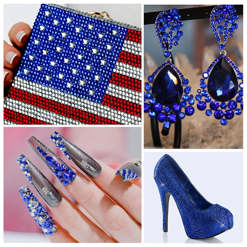 Light blue/Light Sapphire All Size Flat back Non Hot-fix Stone Glue on Nail Art Rhinestones,Boutique Clothing decoration