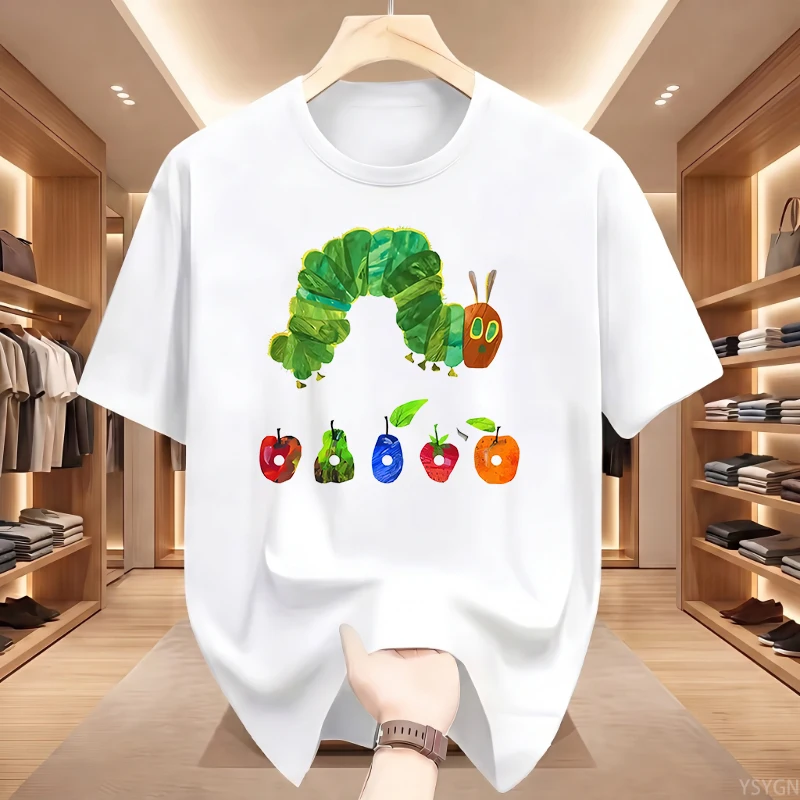 The Very Hungry Caterpillar Cartoon Printed Tshirt Summer Style Casual Fashion Couples Clothing Y2K Harajuku Unisex Tees