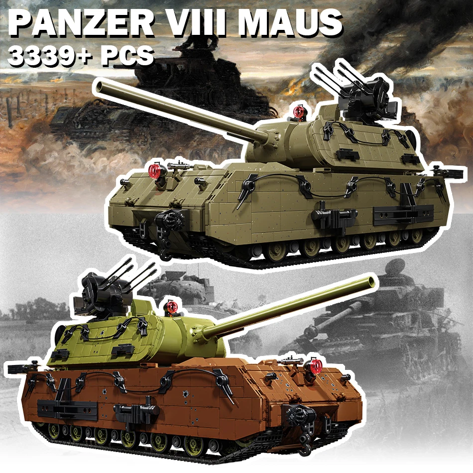 

WW2 Military Heavy Tank German Panzer VIII Maus Model Building Blocks Soldier Figures Army Battle Tank Bricks Toys for Kids Gift